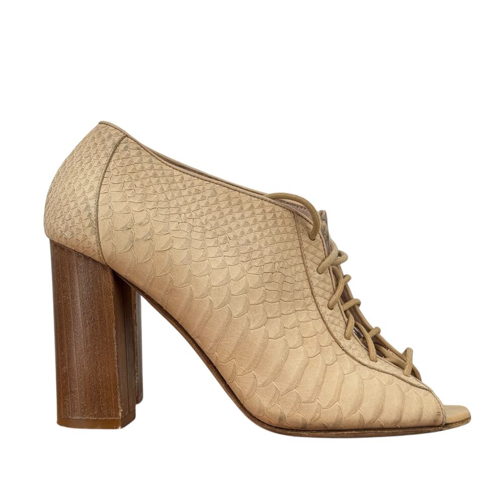Kate Spade Inella Bootie Heel Women’s 8 Beige Lace Up Peep Toe Snakeskin Leather